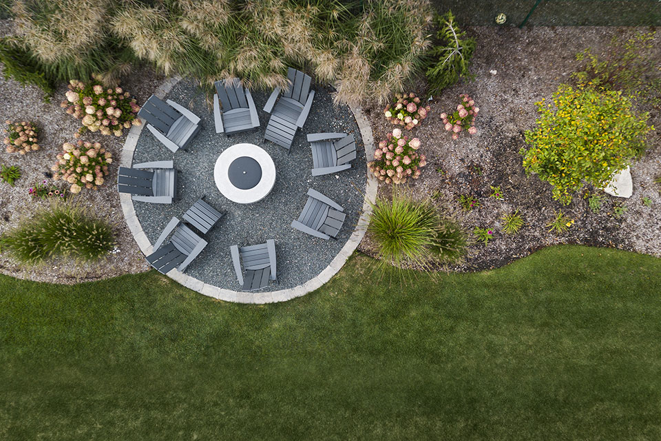 326-Country - Fire-Pit-Aerial-View - Globex Developments Custom Homes