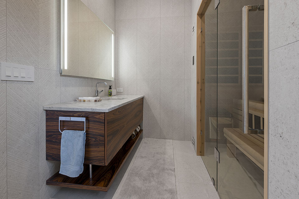 Modern-Home-Highland-Park - Bathroom-Vanity,-Sauna - Globex Developments Custom Homes