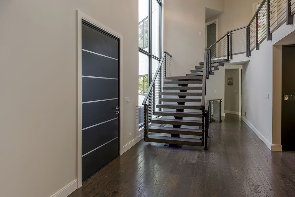 Modern-Home-Highland-Park - Pivot-Front-Door, Stairs - Globex Developments Custom Homes