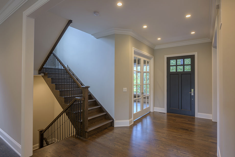 1205-Pleasant-Glenview - GD-112PW Mahogany with Espresso Finish Front Door, Stairs - Globex Developments Custom Homes