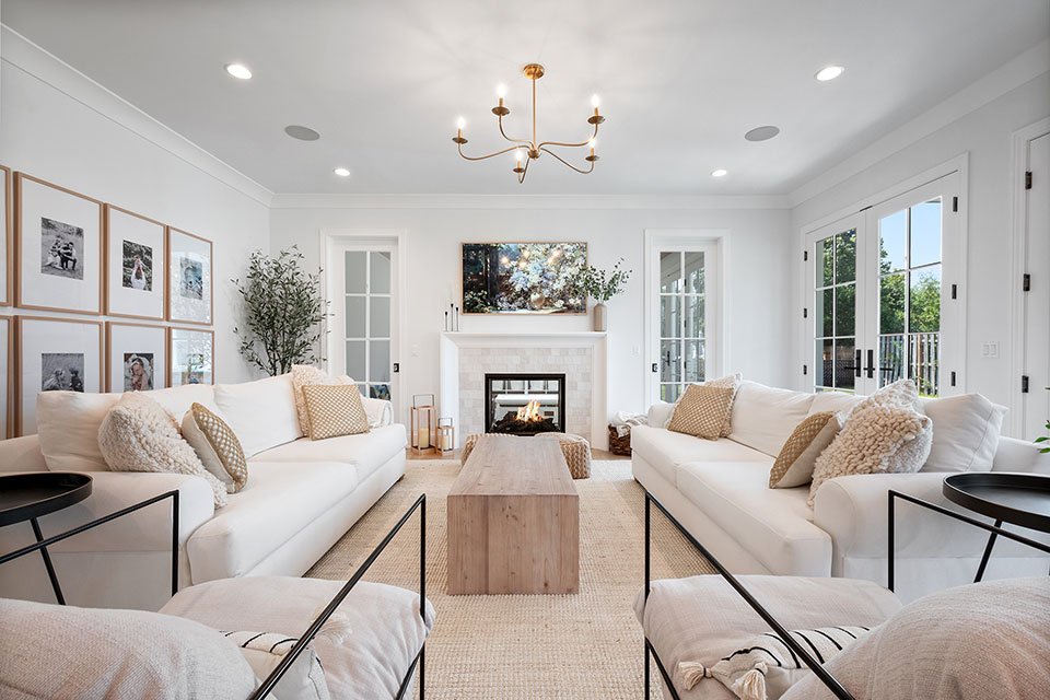 Glenview-Custom-Home-105 - Living Room Fireplace View - Globex Developments Custom Homes