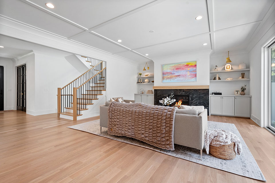 Glenview-Custom-Home-106 - Family Room Stairs View - Globex Developments Custom Homes