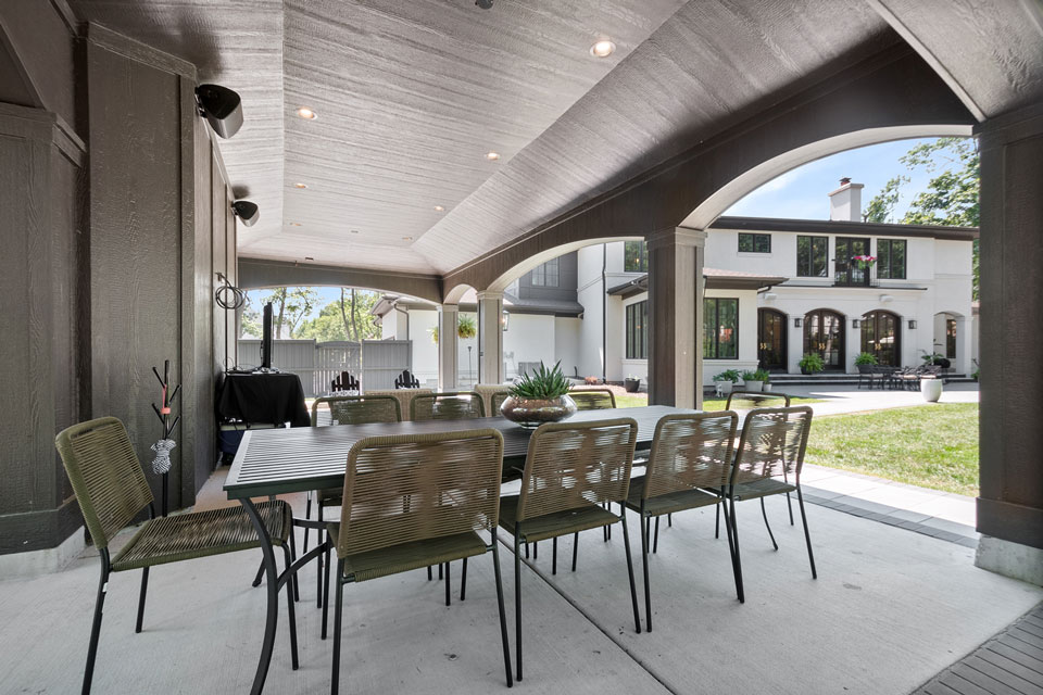 Glenview-Custom-Home-107 - Custom Built Outdoor Pavilion Dining Table - Globex Developments Custom Homes
