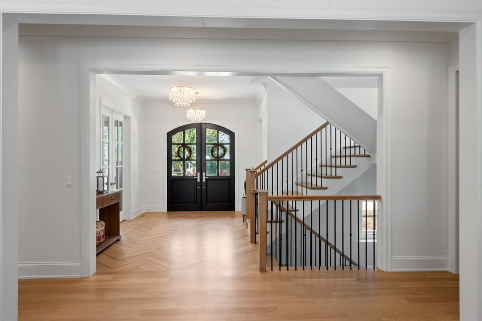 Glenview-Custom-Home-107 - Foyer Stairs Hallway - Globex Developments Custom Homes