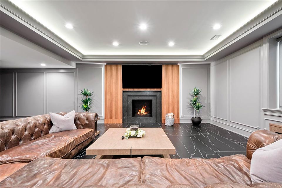 Northfield-Custom-Home-102 - Fireplace Lower Level - Globex Developments Custom Homes