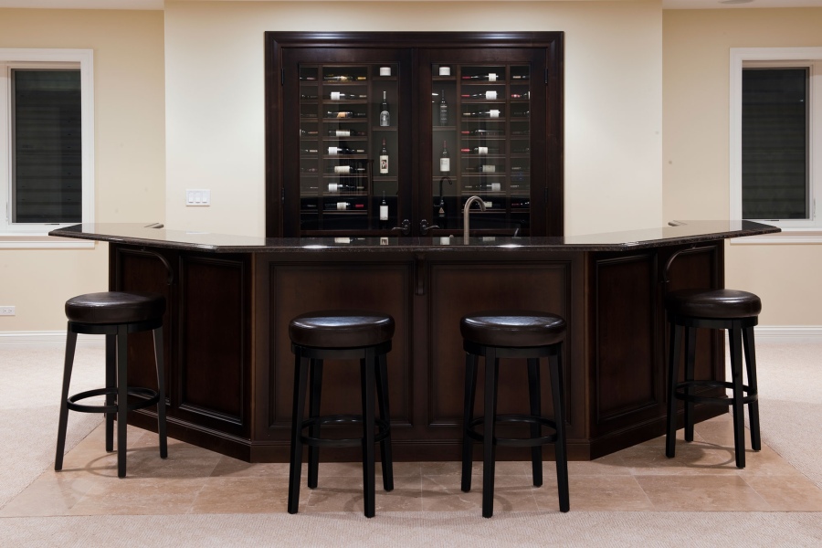 Custom Bar in Front of Classic Wine Cellar