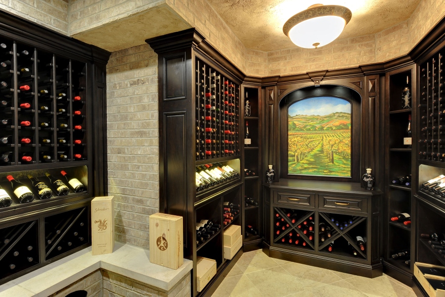 Interior View of Custom Tuscan Style Wine Cellar