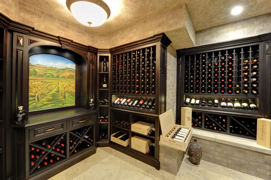 Angled Interior View of Custom Wine Cellar