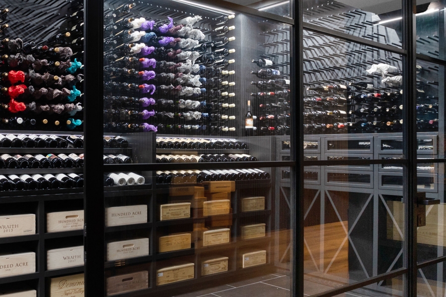 Exterior View of Custom Steel and Glass Wine Cellar