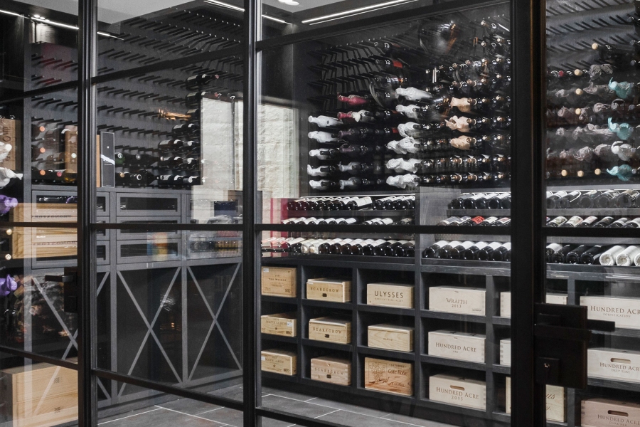 Exterior View of Modern Steel and Glass Wine Cellar