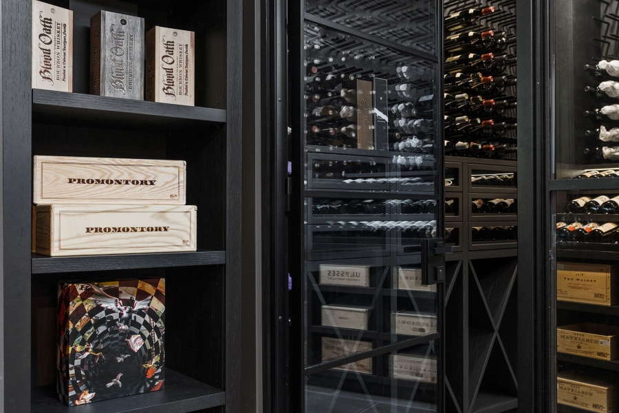 Custom Shelving for Modern Steel and Glass Wine Cellar
