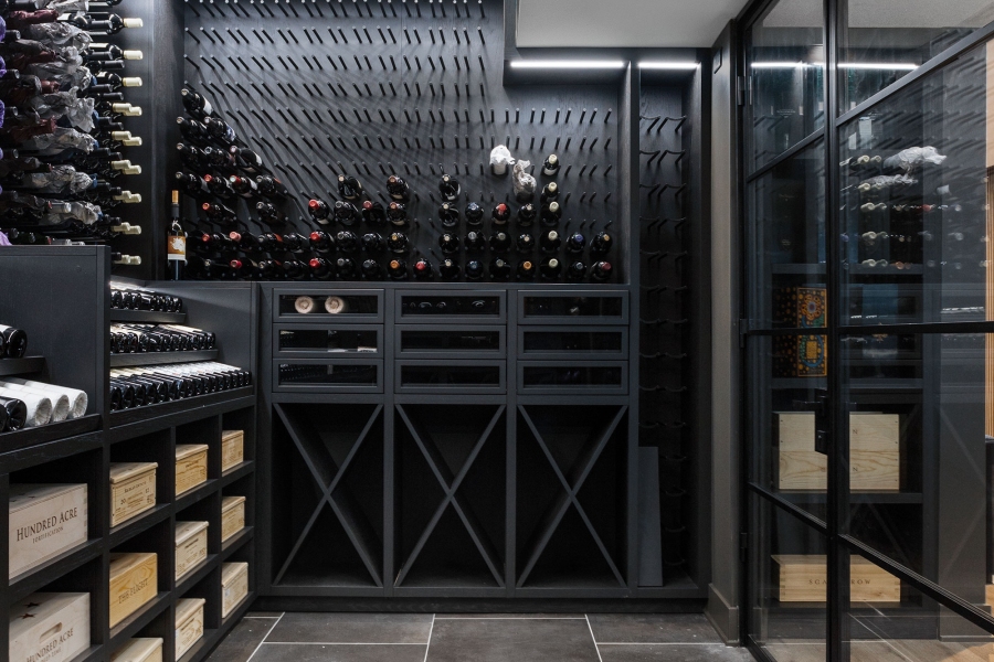 Interior View Custom Steel and Glass Wine Cellar
