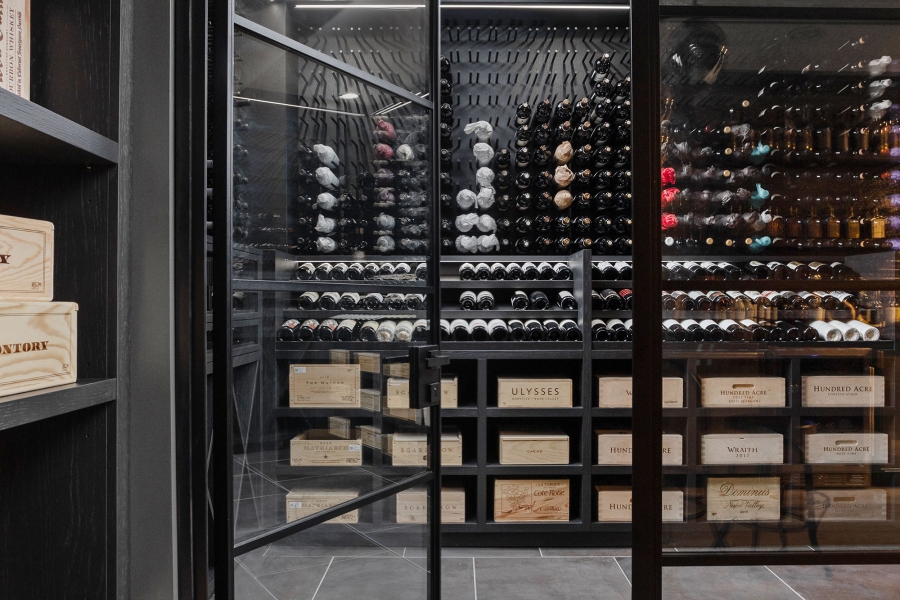 Exterior View Custom Steel and Glass Wine Cellar