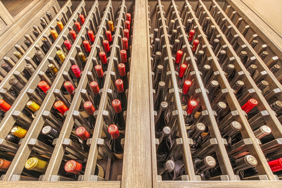 Close Up Angle of Modern Wine Racking